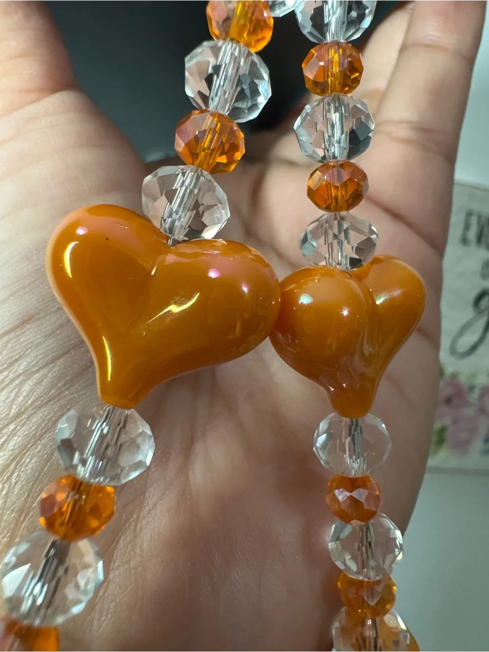 Bling Bling Crystal with Orange Hearts Phone/Key/Bag Chain #P1106